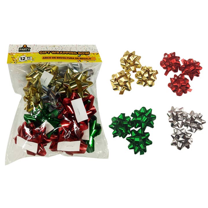 Christmas Mini Bows Metallic 12 ct 2" for wholesale by Deluxe Import Trading
