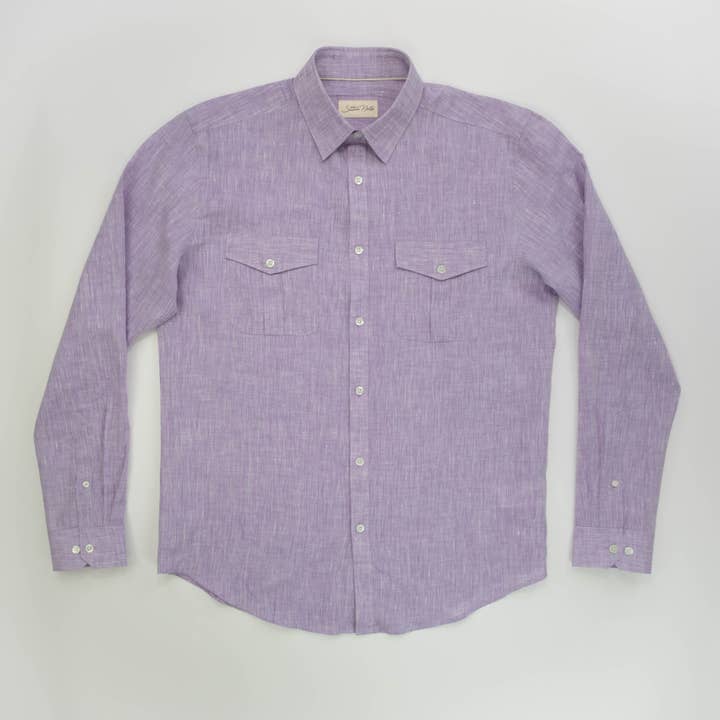 Chemise à manches longues en lin mélangé avec poche pour la vente par Stitch Note