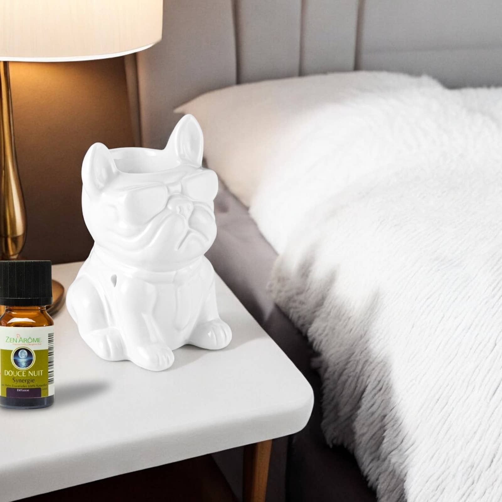 Zen'Arôme - Wholesale Tapered Candle/Candlestick - White Boubou French Bulldog Ceramic Incense Burner13