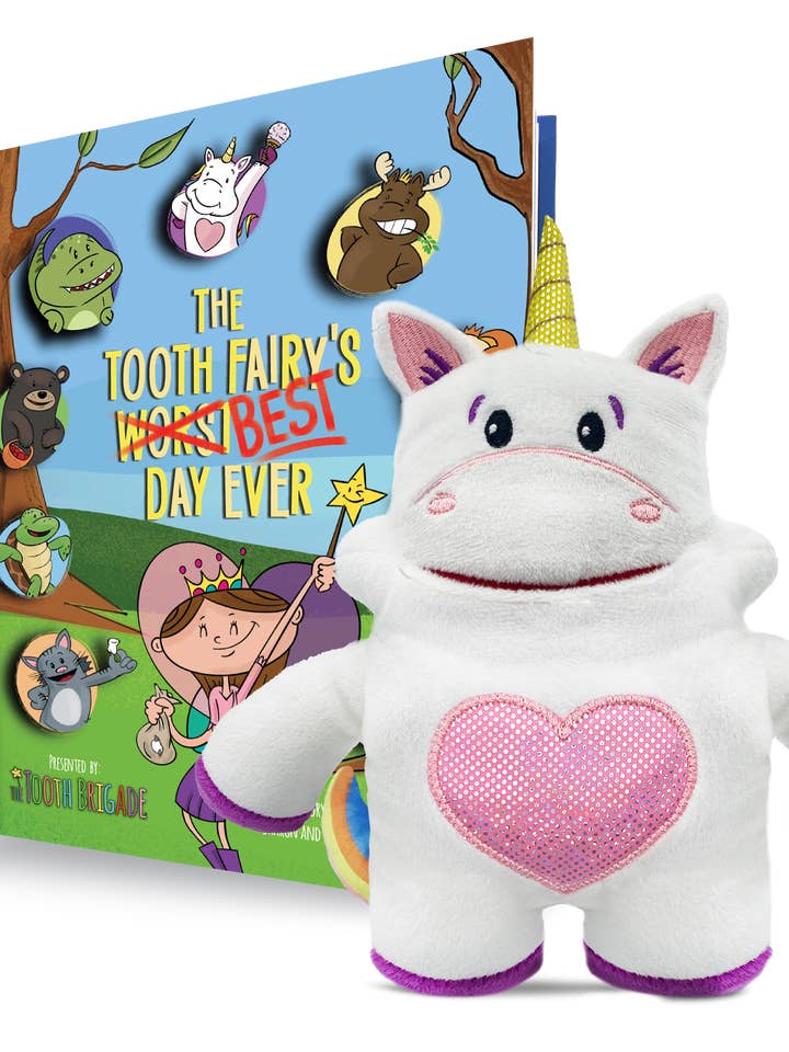 Ensemble cadeau oreiller & livre de la fée des dents de la licorne Sprinkles pour la vente par The Tooth Brigade