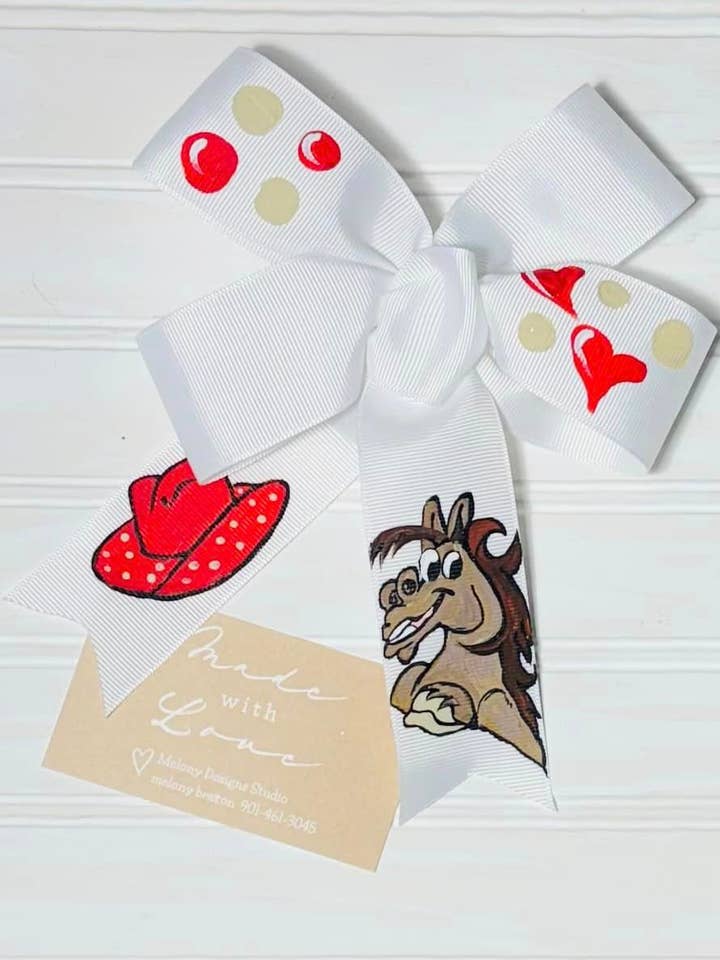 Hairbow Handpainted with Horse reds for wholesale by Melony Designs