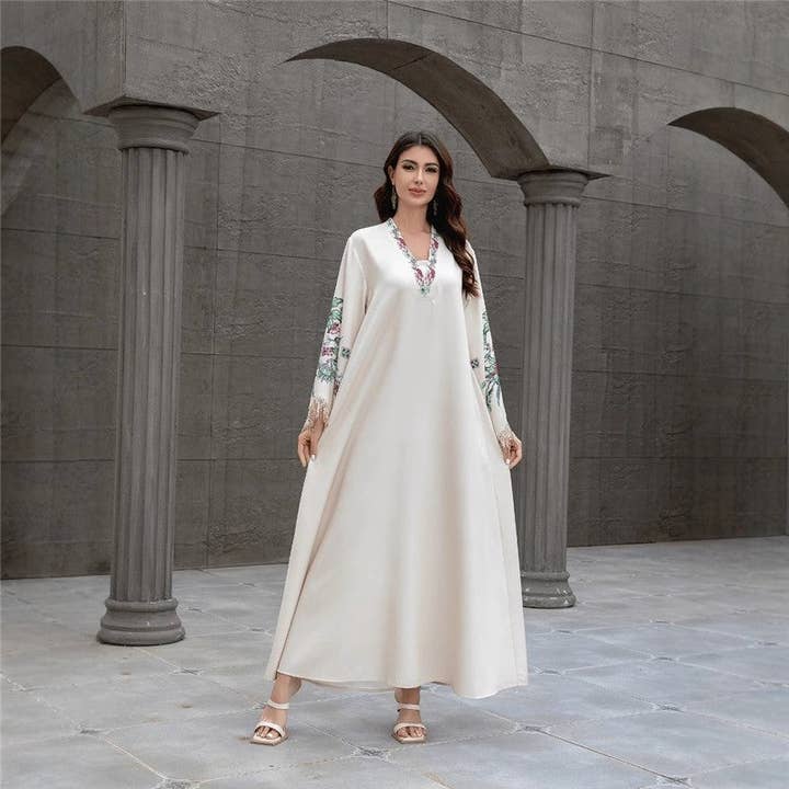 V-Neck Fringe Tasseled Long Sleeve Loose Abaya for wholesale by MoodGold