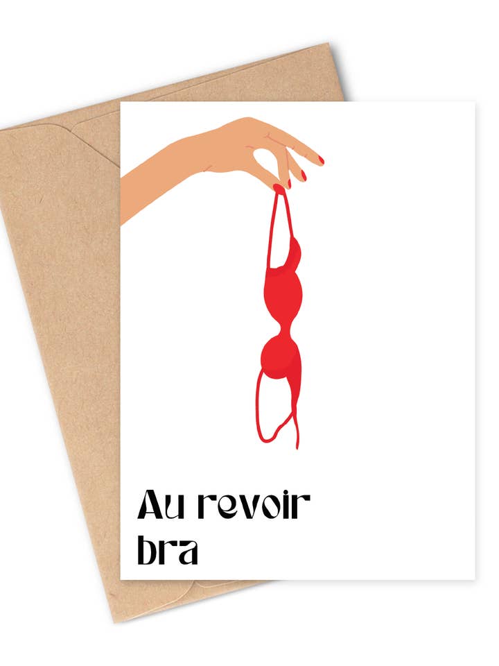 Biglietto di auguri AU REVOIR BRA per la vendita all'ingrosso da parte di Two Brides Presents
