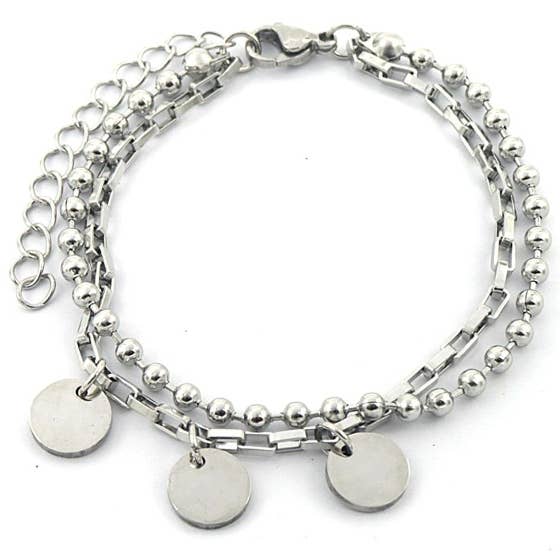 B029-003S Bracciale a strati in acciaio inox Monete Argento per la vendita all'ingrosso da parte di Menga Trading