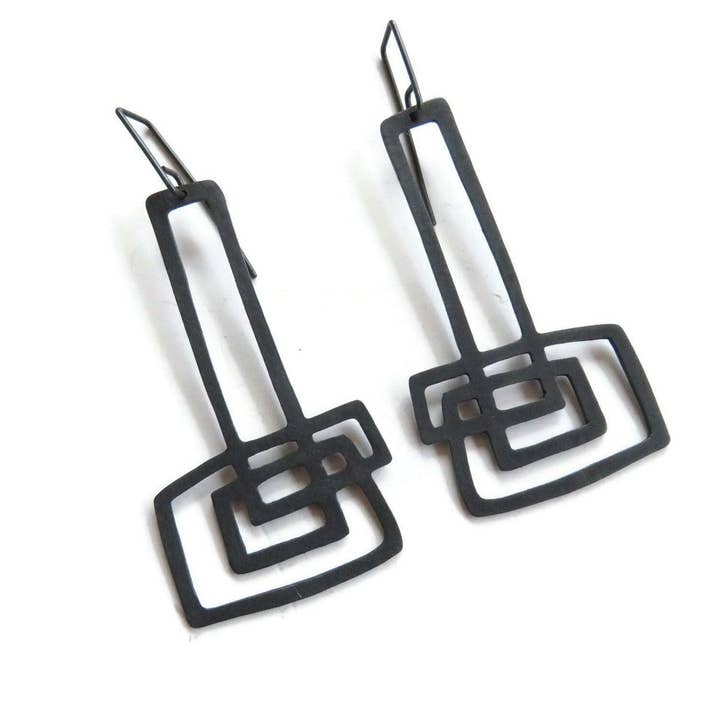 Kimya Joyas – wholesale Hängande örhängen – Extra långa skulpturala oxiderade silverörhängen