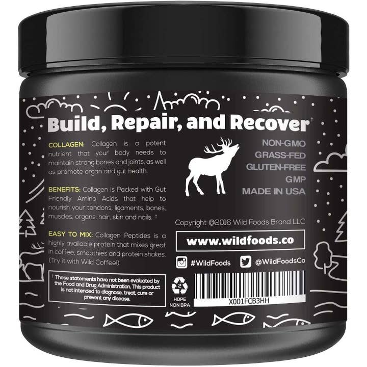 Wild Foods - Wholesale Protein/Superfood Powder - Wild Collagen Peptides Powder, 16oz WHOLESALE case of 6