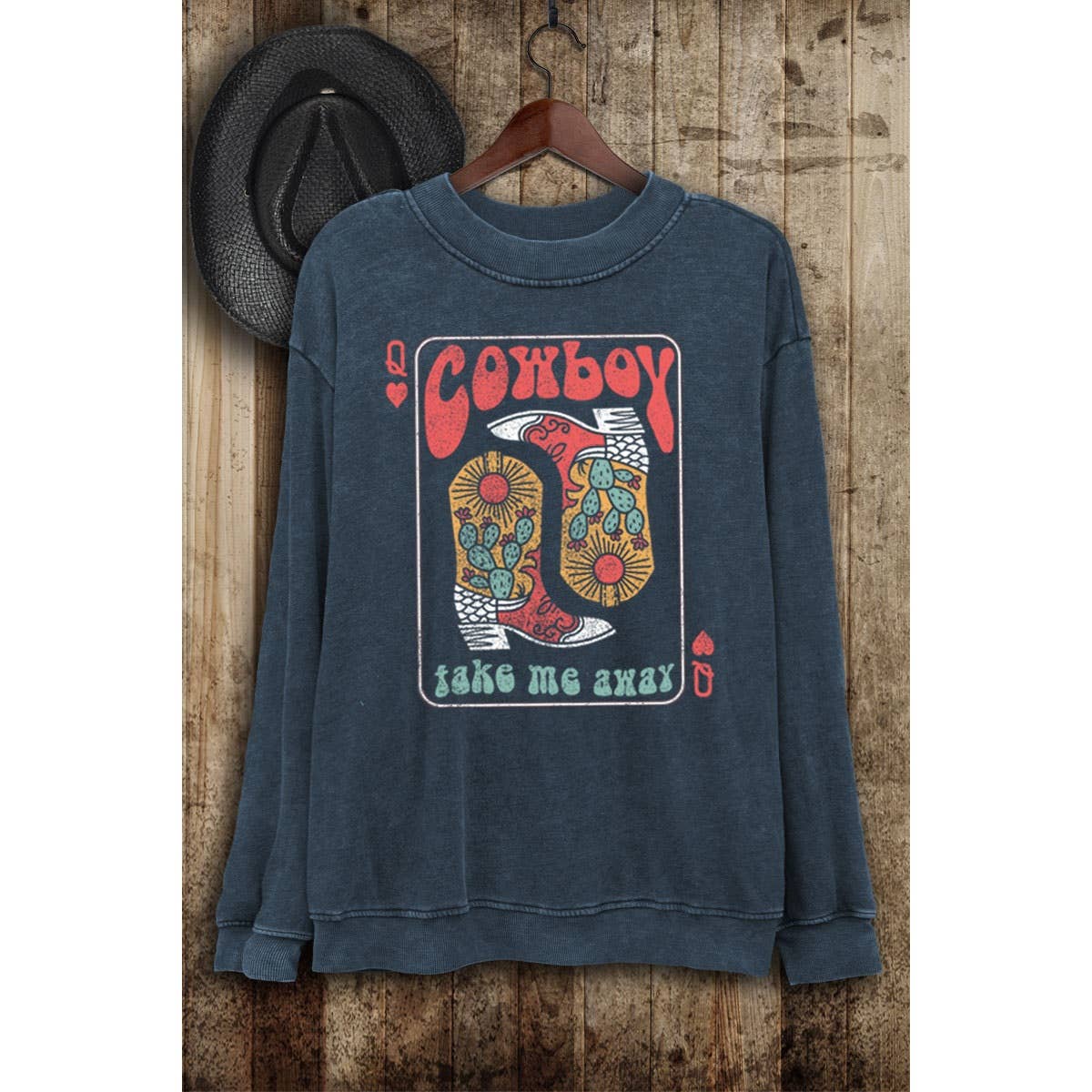 HRTandLUV – wholesale Sweatshirt med tryck - Dam – COWBOY STÖVLAR TAR MIG BORT LÅNGÄRMADE TRÖJOR1