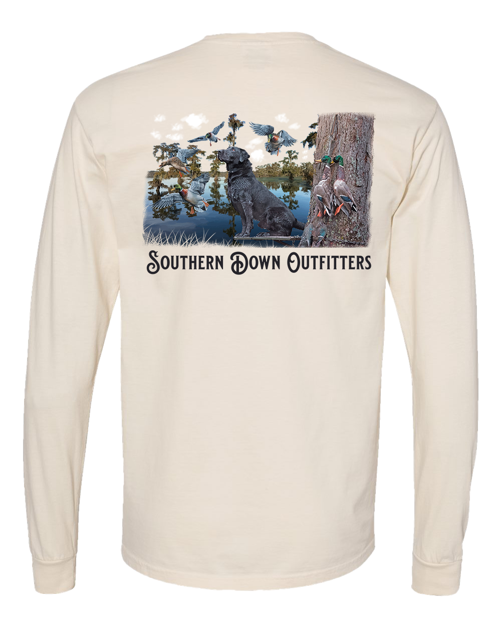 Southern Down Outfitters - Vente T-shirt sérigraphié – unisexe - T-shirt à manches longues Black Lab Swamp2