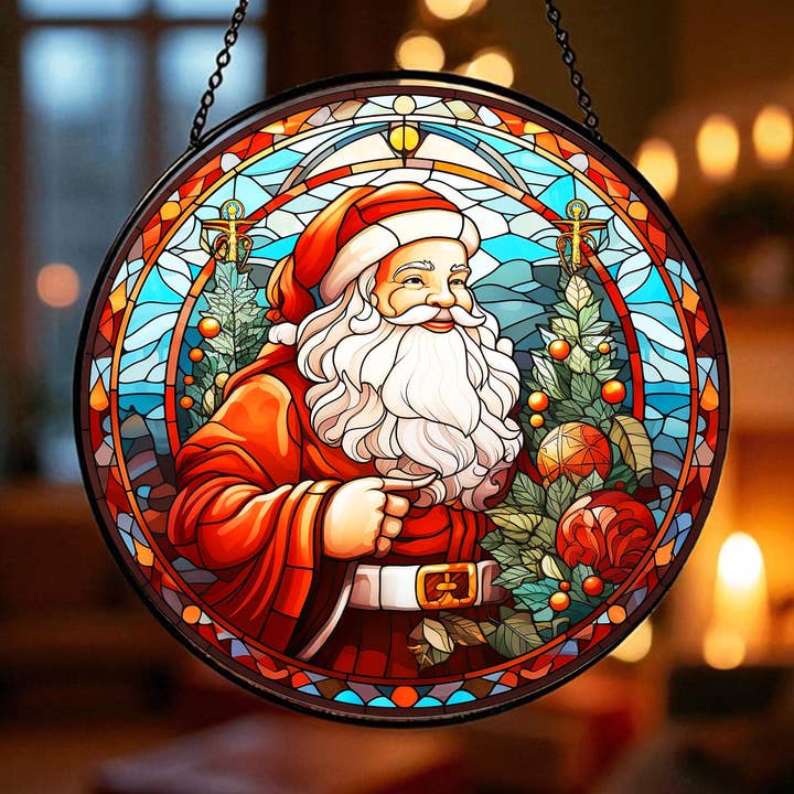 Santa Claus Christmas Stained Glass Suncatcher,Holiday Decor for wholesale by TMLECOM LTD