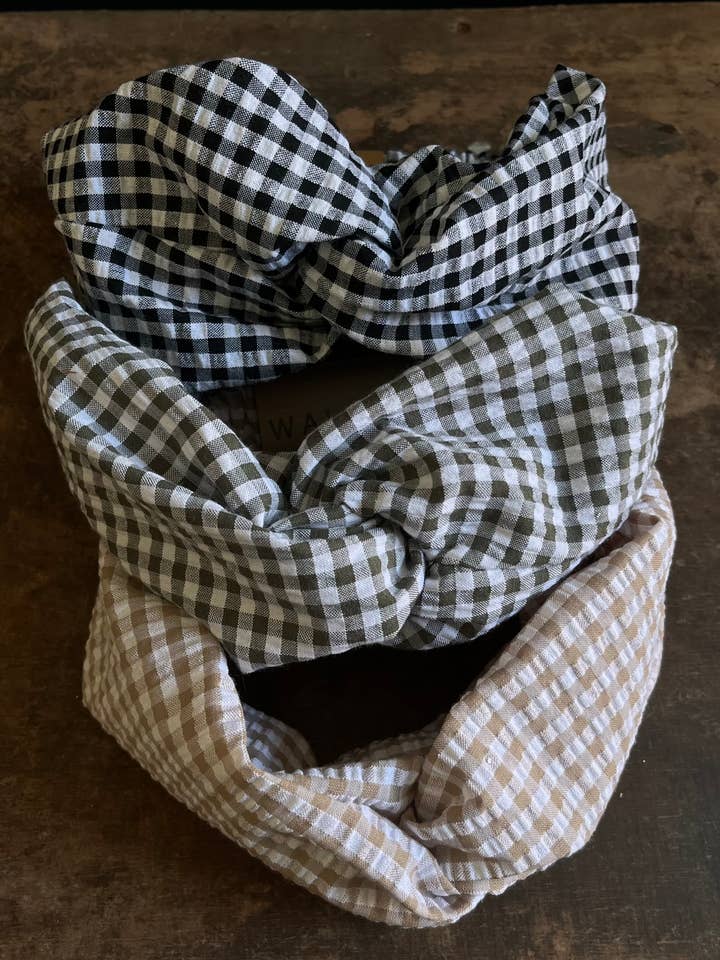 Twisted knot headband - Seersucker gingham for wholesale by Walker Home