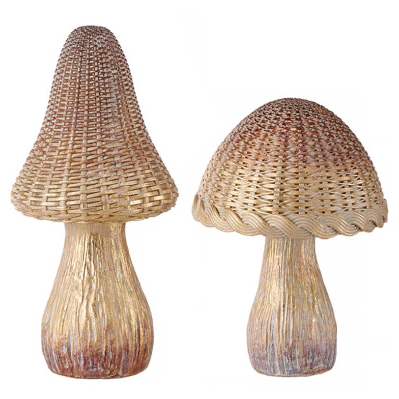 Will's Company - Wholesale Decorative Tabletop Object - Resin Mushroom with Woven Rattan Pattern - Set of 20
