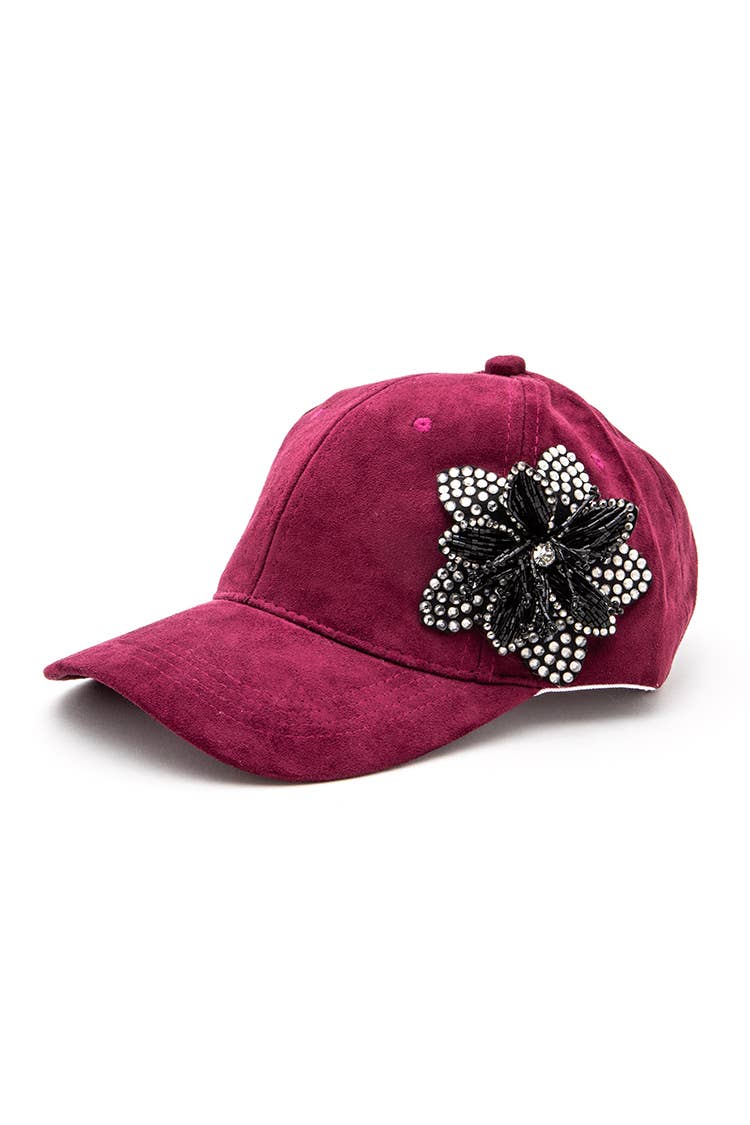 Artini Accessories - Vente Casquette de baseball – femme - Casquette en daim à fleurs perlées 3D avec strass mode0