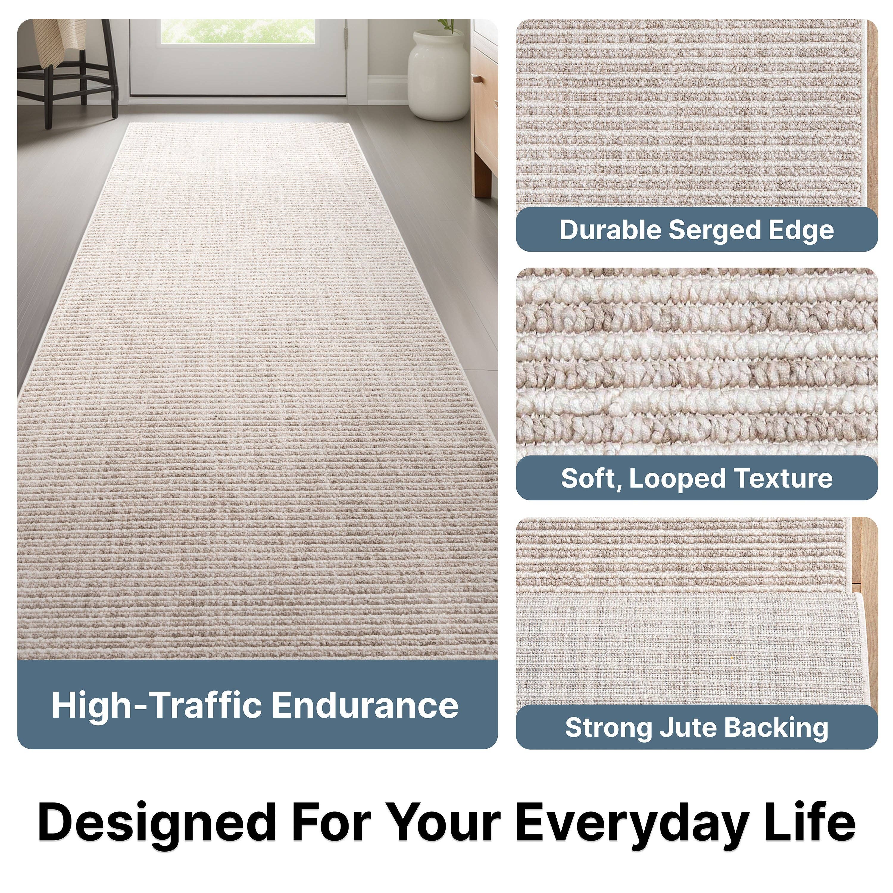 Well Woven - Wholesale Runner Rug - Custom Size Runner Berber Stripes Stripe Beige Choose Length7
