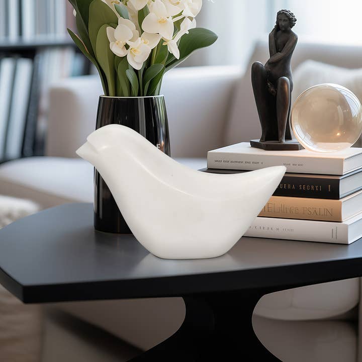 Marble Ambrosia Sculptural Bird Figurine - White, 4 in. for wholesale by Sagebrook Home