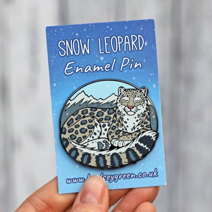 Snow Leopard Hard Enamel Pin for wholesale by Lyndsey Green Illustration