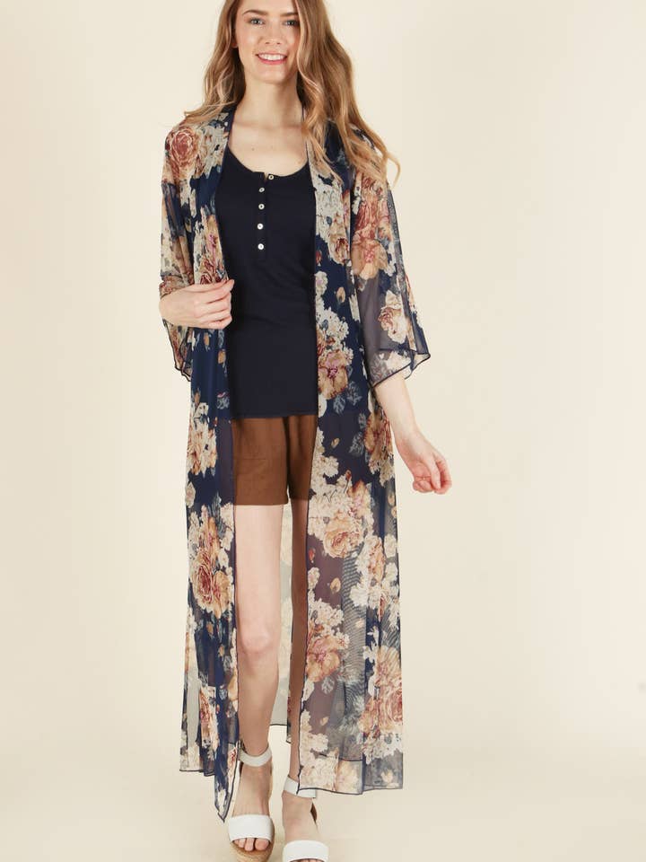 mesh floral print duster 6365 for wholesale by P.S Kate