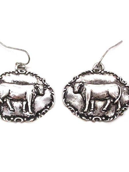 Western Metal Plate Cow Dangle Earring for wholesale by Snowing West