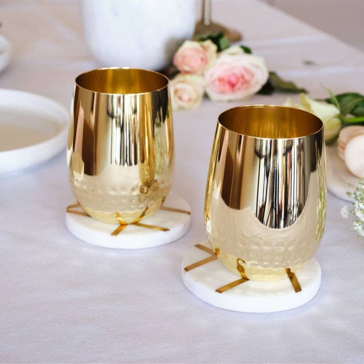 CLINQ - Wholesale Wine Glass - Unboxed Gold Half Hammered Glasses (Set of 2)