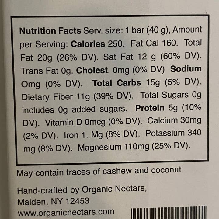 Organic Nectars - Vente Barre chocolatée - Barre de chocolat 100% cacao compatible Kéto 1,4 oz1