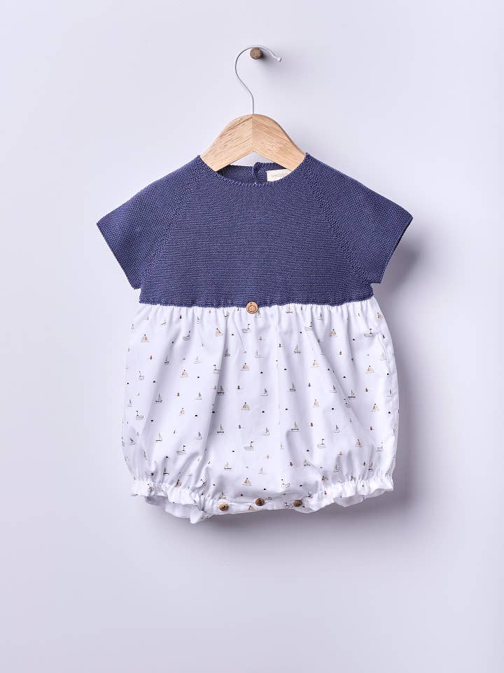 Wedoble - Wholesale Overalls - Baby - Short-sleeved shortie with sailboat print | SEA BREEZE