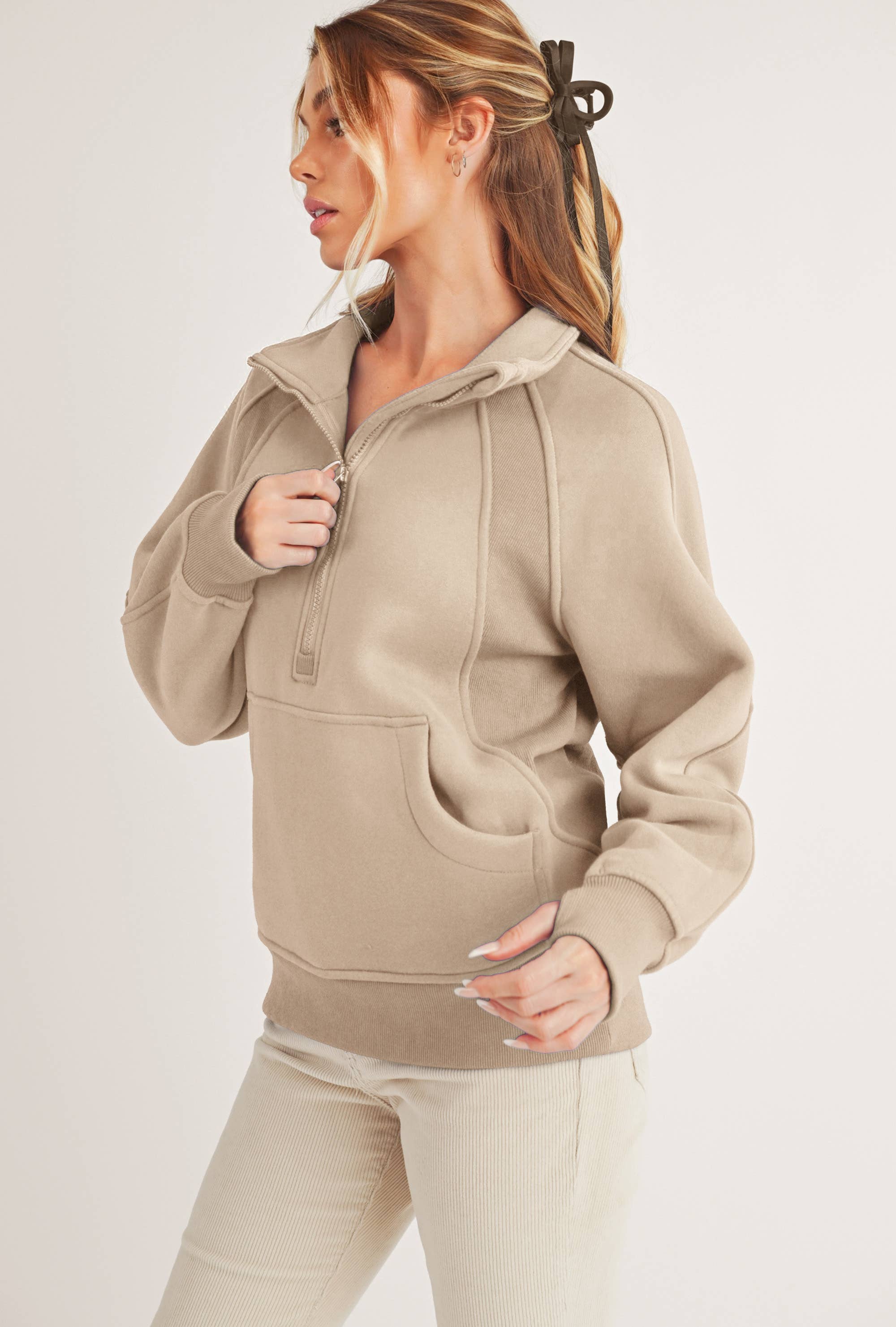 AEMI + CO - Wholesale Sweatshirt - Dames - 986DK lange Dove trui met halve rits en col60