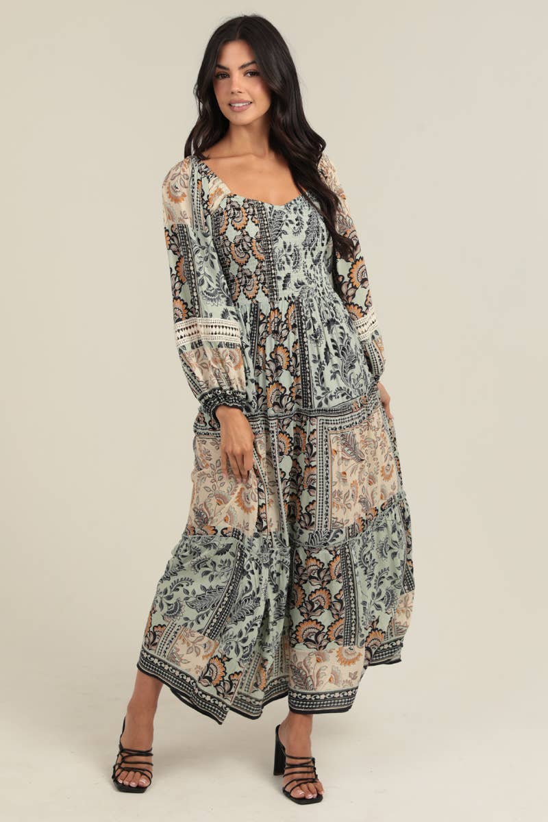 ANGIE - Wholesale Dress - Women's - C4626-A908 SWEETHEART NECK SMOCKED BODICE LACE TRIM MAXI 1