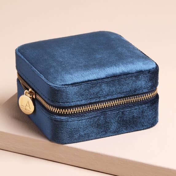 Navy Blue Velvet Square Travel Jewellery Case for wholesale by Lisa Angel
