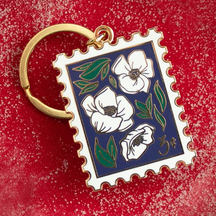 Anemone Postage Stamp Keychain (Gift) for wholesale by Sablewood Paper Company
