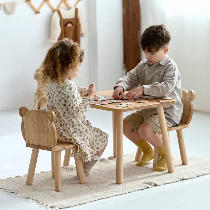 Wooden Kid Table and Two Bear Chairs Set for wholesale by ODEAS