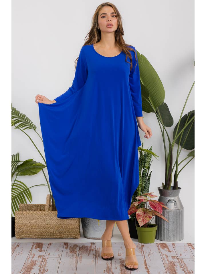 H&H Fashion Inc. - Wholesale Dress - Women's - SAN151CX-S Plus Size Harem Midi Dress Long Sleeve
