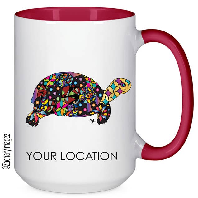 Colorful Tortoise 15oz Ceramic Mug for wholesale by Zachary Imagez