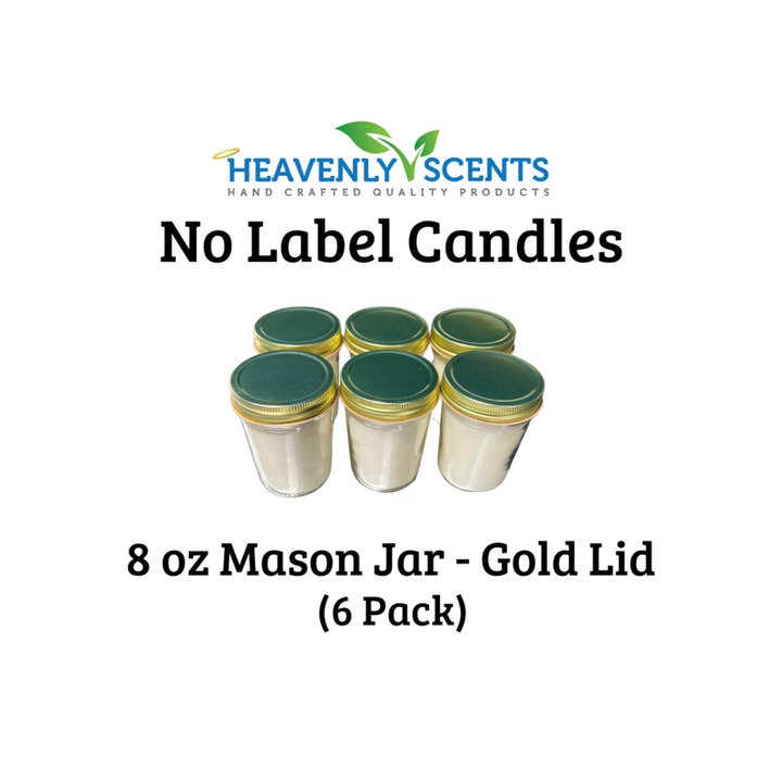 8oz Mason Jar Soy Candles - Gold Lid - 6 Pack No Label for wholesale by Heavenly Scents