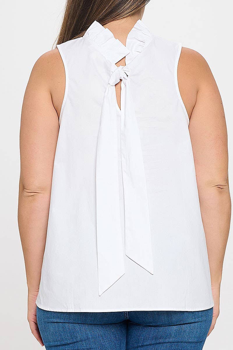 ROUSSEAU - Wholesale Blouse - Women's - PLUS SIZE SLEEVELESS RUFFLE NECK SOLID TOP14