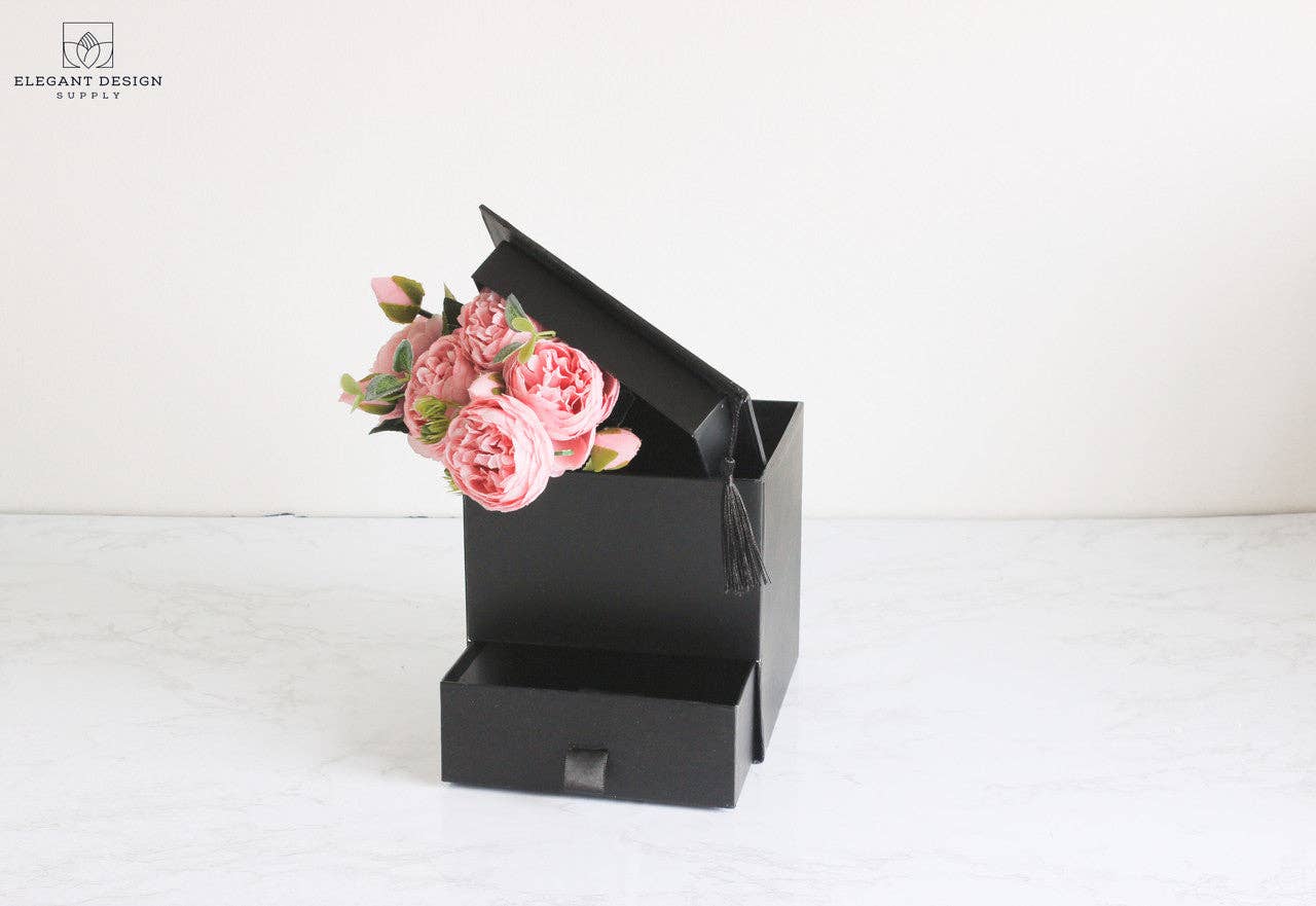 Elegant Design Supply - Vente Coffrets cadeaux - Boîte à fleurs carrée pour chapeau de graduation avec tiroir2