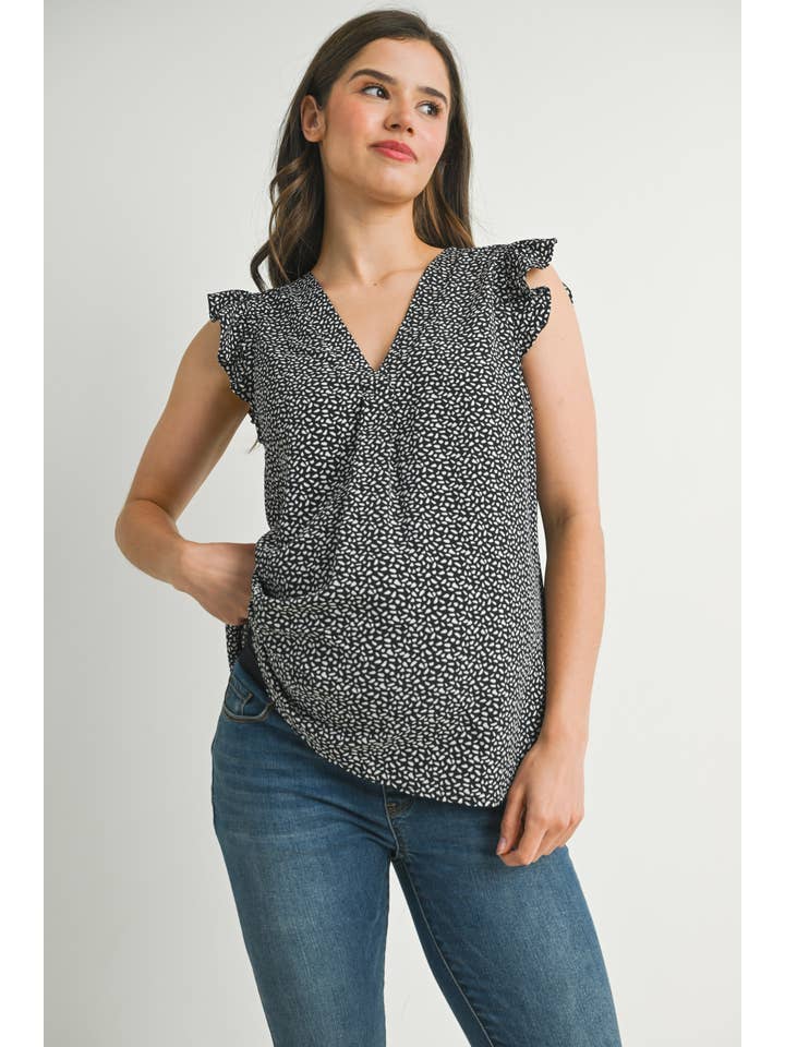 Hello Miz - Wholesale Top - Maternity - V-Neck Ruffle Cap Sleeve Maternity Top