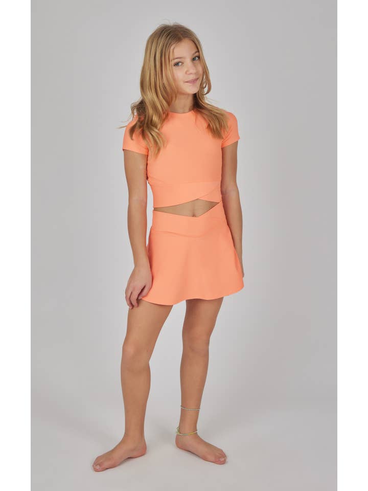 90 Degree by Reflex - Wholesale Top & Skirt Set - Kids - Girls Rib Crossover Top and Skort Matching Set