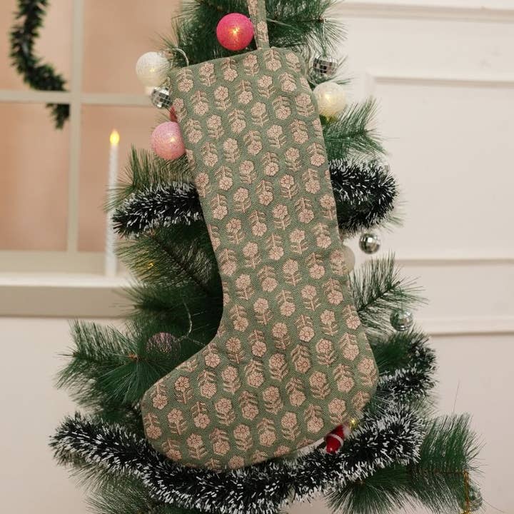 Bohemian Hand Print Christmas Tree Stocking - Tulsi Butti for wholesale by Fabdivine