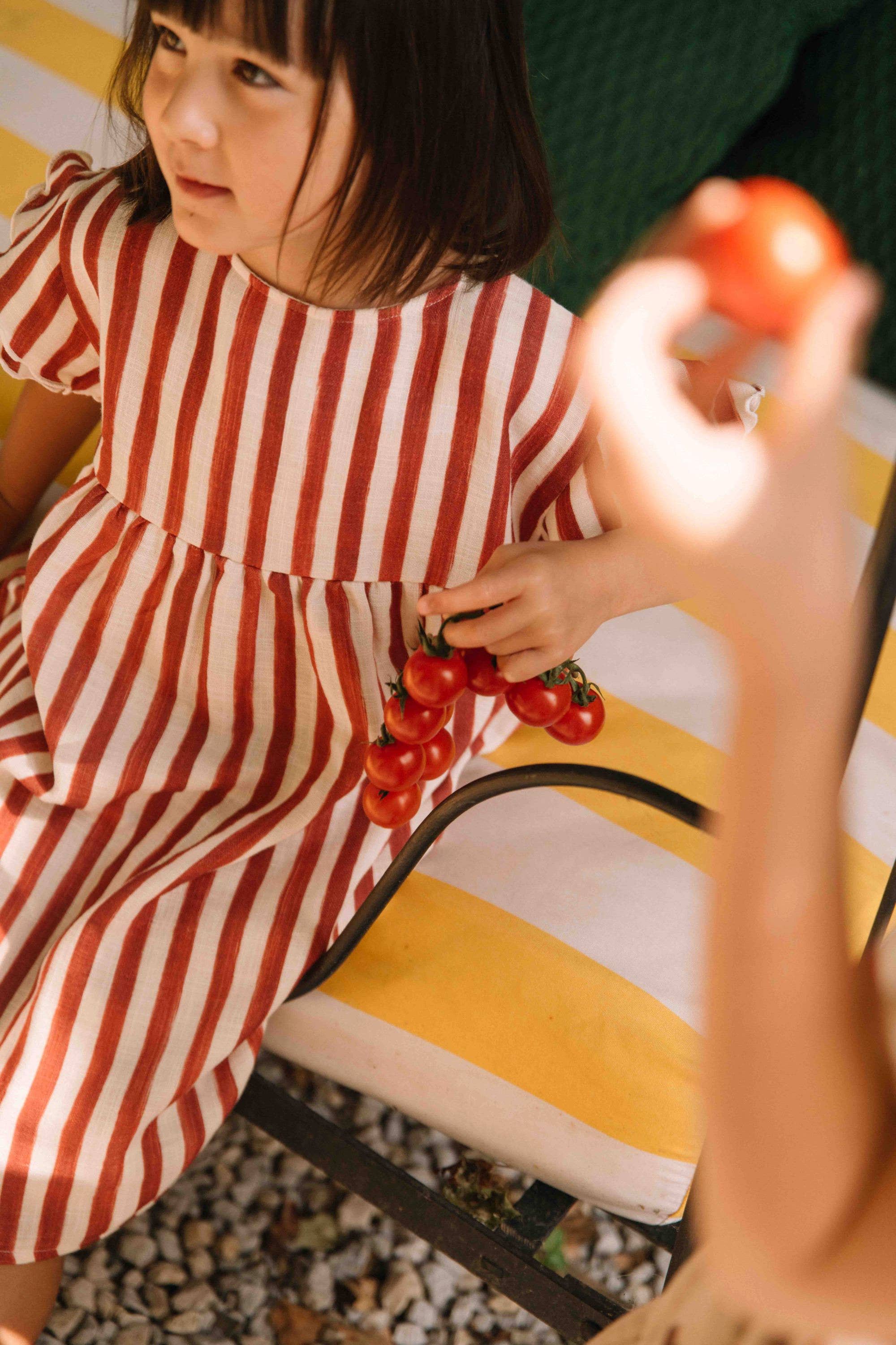 Studio Bohème Paris - Wholesale Dress - Kids - Brick red striped Cousine dress2