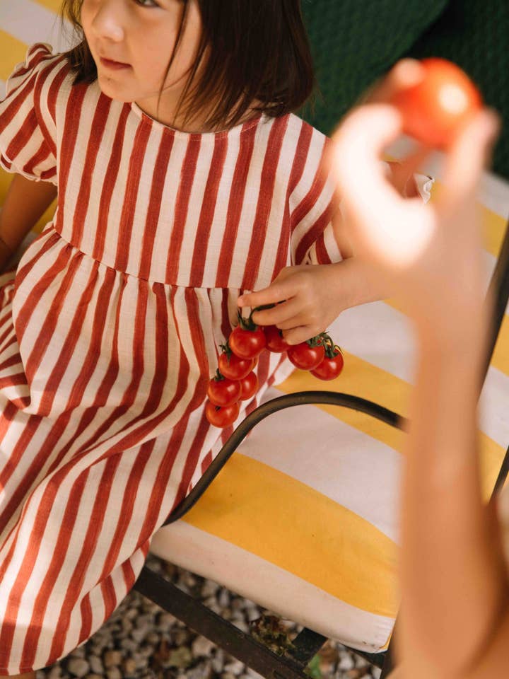 Studio Bohème Paris - Wholesale Dress - Kids - Brick red striped Cousine dress2