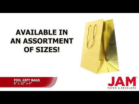 JAM PAPER - Wholesale Gift Bag - Foil Gift Bags w/ Rope Handle, Medium, 8x10x4, Gold, 1PK3