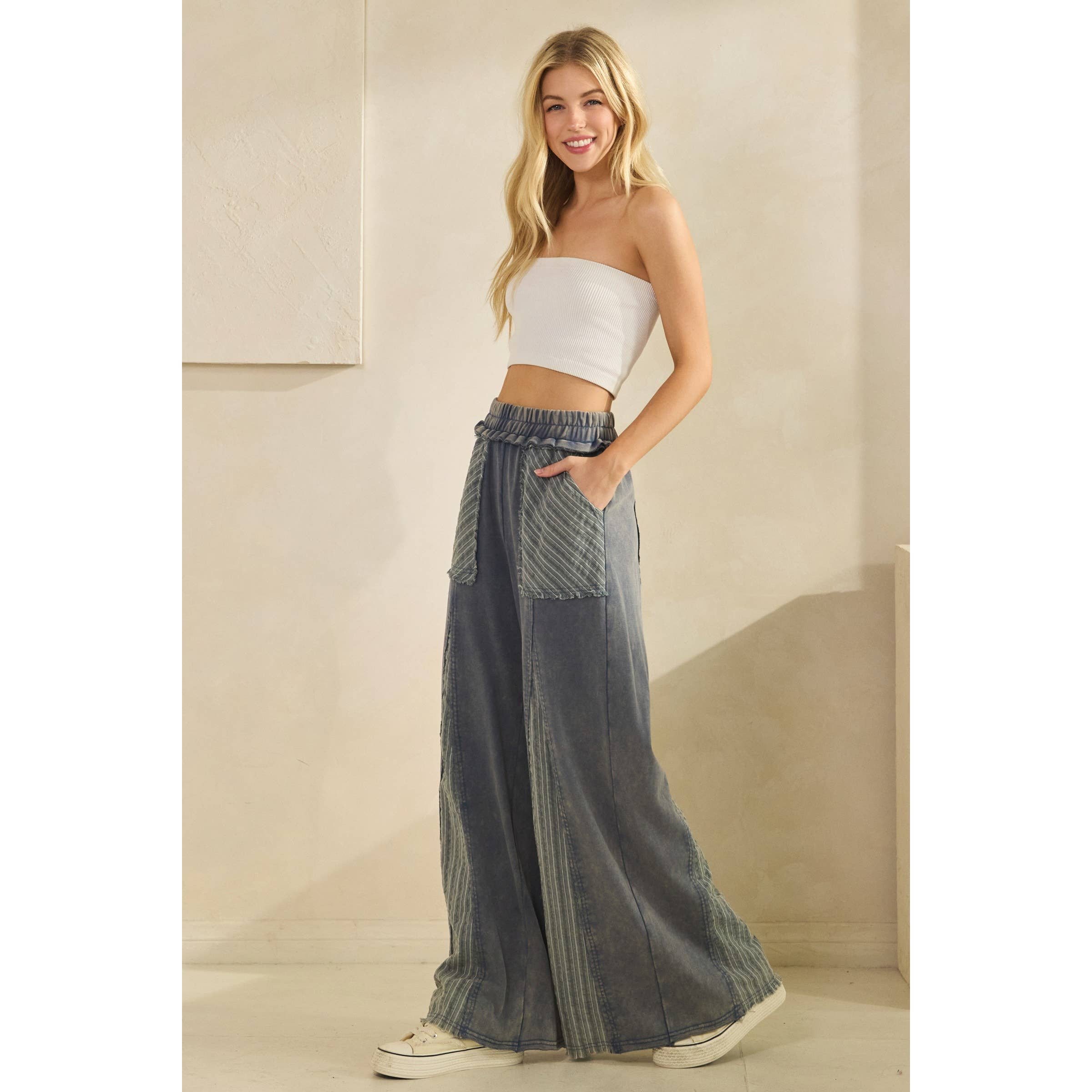 DENIM BLUE COASTAL DRIFT WIDE-LEG PANTS (SP8082) for wholesale on Faire1