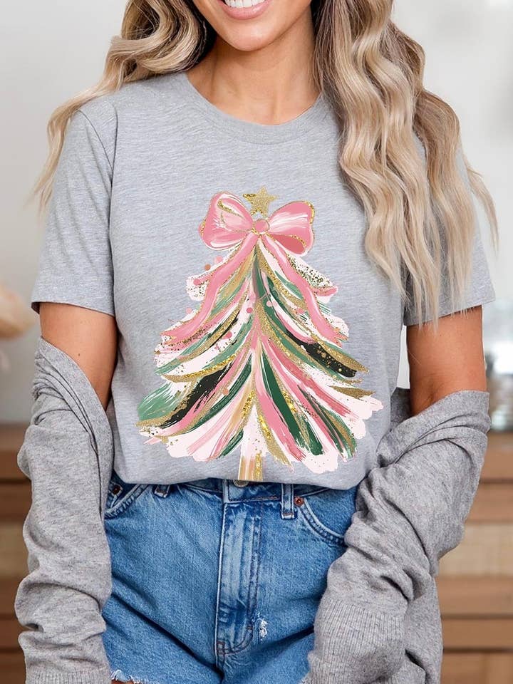Faux Glitter Pink Bow Christmas Tree Plus Tee for wholesale by COLORBEAR