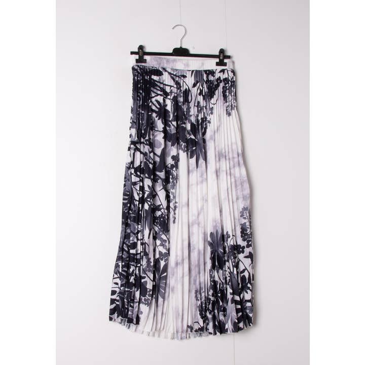 Saia longa plissada rodada com estampa floral e forro por atacado de LUSA MODE