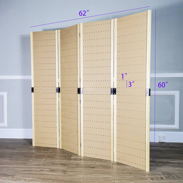 FIXTUREDISPLAYS - Wholesale Room Divider - 4 Panels 5 FT PegBoard Room Divider Folding Privacy Screen 101441
