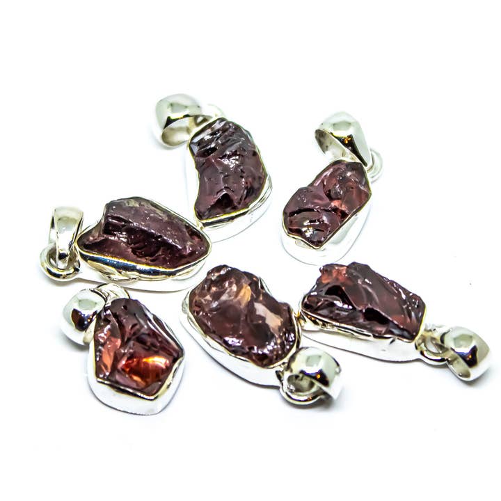 Quasar Gems USA - Wholesale Pendant/Charm Necklace - Garnet Freeform Sterling Silver Pendant Necklace