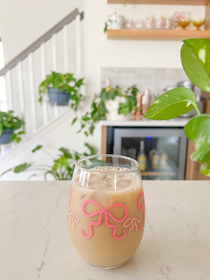 Pink Bows Wine Glass for wholesale by Hart and Flora Shop