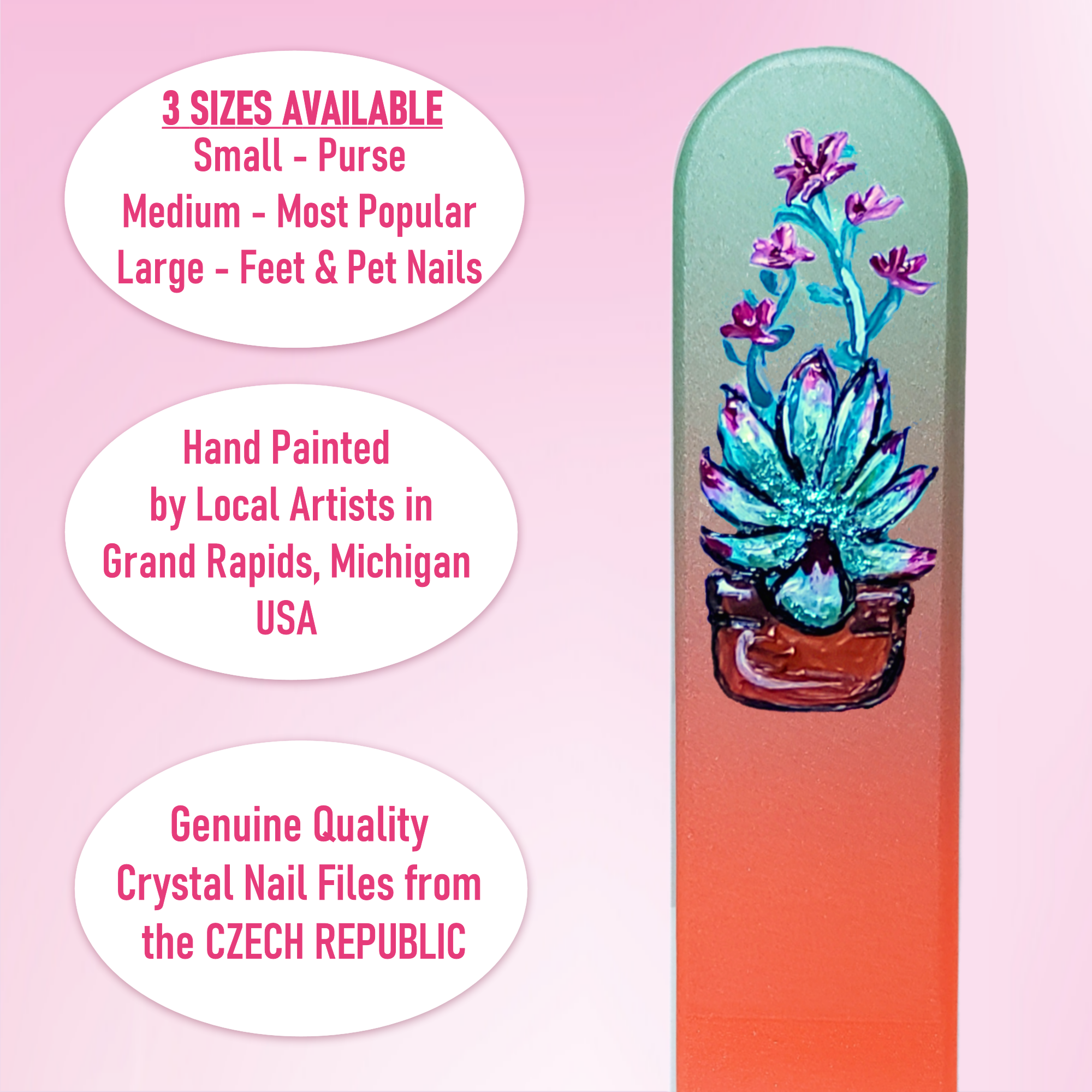 Classy Nail Files - Wholesale Nail File - Succulents Cactus Colored Hand Painted Crystal Nail File4