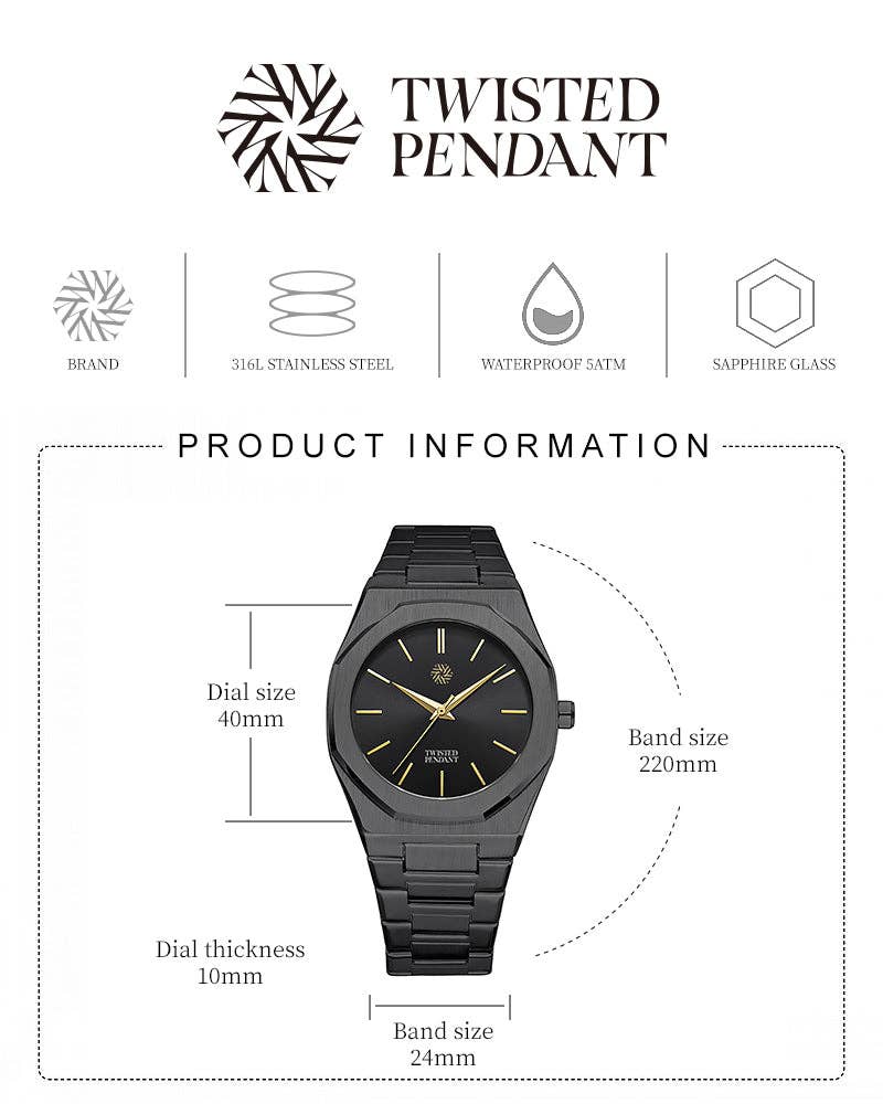 Twistedpendant - Vente Montre – homme - Montre en acier inoxydable noir Twistedpendant7