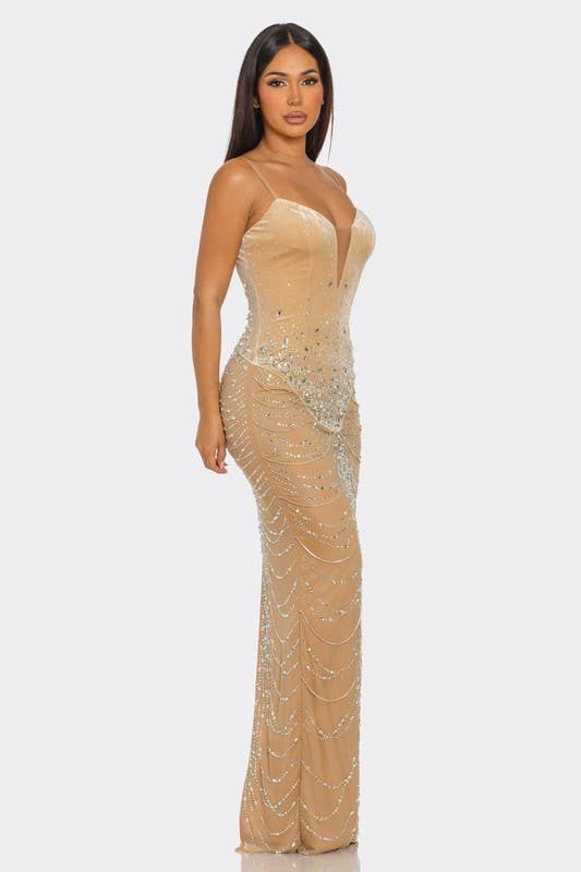 BANJUL - Wholesale Dress - Women's - BCCDS45036  Rhinestone Embellished Draped Chain-Like Dress9