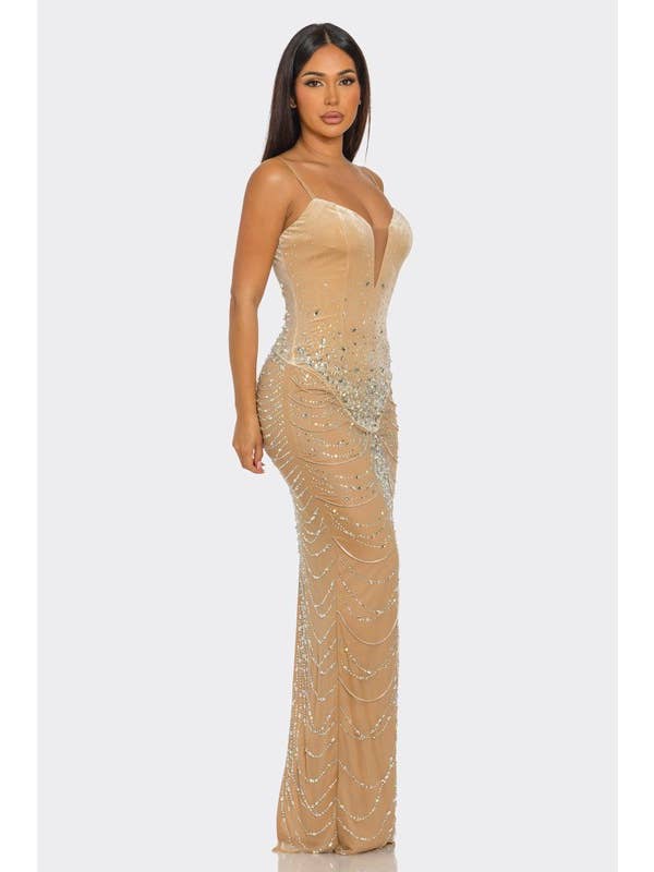 BANJUL - Wholesale Dress - Women's - BCCDS45036 Rhinestone Embellished Draped Chain-Like Dress9